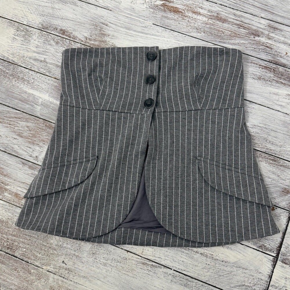 Anthropologie Wrap Shirt Womens Size M Gray Pinstripe Lined Button Front